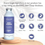 Talc-free baby powder with arrowroot and kaolin clay ingredients list.