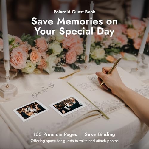 Guest book pages showing space for polaroid photos and notes