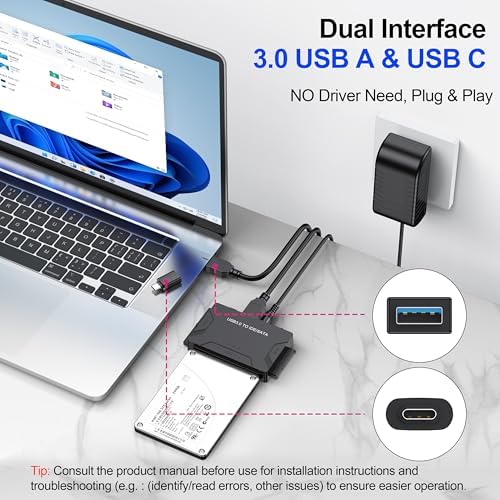 SATA IDE to USB adapter bundle showcasing the included 12V power adapter