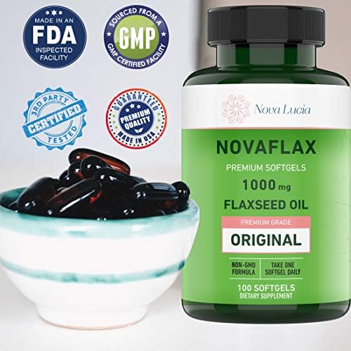 Organic flaxseed oil softgels for hair skin and nails health support.