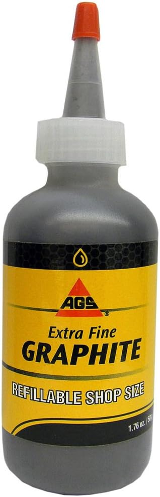 AGS Rust Solutions Mr Zip Extra Fine Graphite Lubricant 2 Ounce bottle front view showing authentic packaging for dry powder lock lubrication.