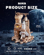 ROKR space shuttle model featuring detailed service tower and launch pad