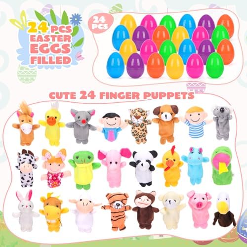Toddler playing with soft velvet cloth cartoon animal finger puppets from YEAHBEER pack