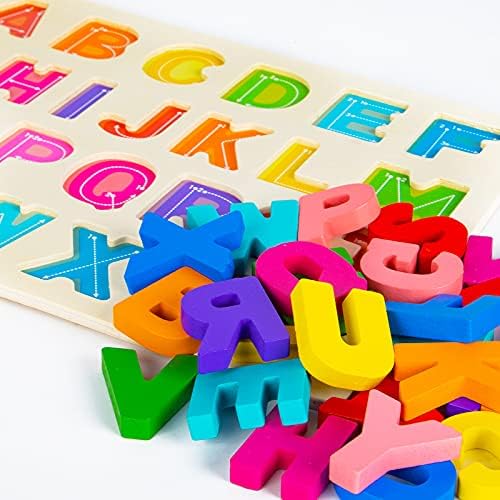 Attmu educational ABC learning toy with individual wooden letters standing upright on a flat surface.