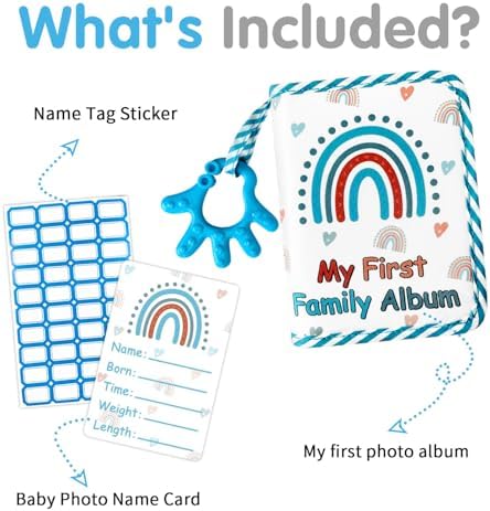 BOHEMIABY soft toddler book opened to display clear four by six inch photo pockets.