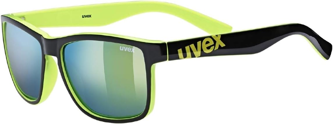 Uvex Lgl 39 unisex lifestyle sunglasses front view showing black lime frame