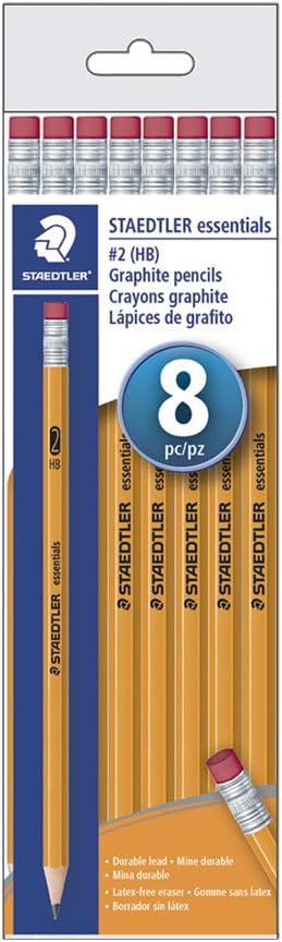 Staedtler Essentials HB #2 Yellow Wood Graphite Pencils, with latex-free pink eraser, 8 Pack, 13251PB8A6 - Image 1