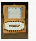 Wooden baby tooth organizer with metal buckle closure