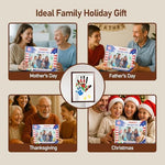 Creative family handprint art displayed as elegant living room wall home decor