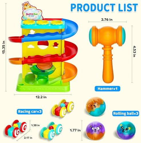 Complete luxury set components including launcher, hammer, three cars, and three light up balls.