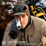 Waterproof and fogproof nitrogen sealed monocular reflecting water droplets to highlight its IPX7 outdoor weather resistance.