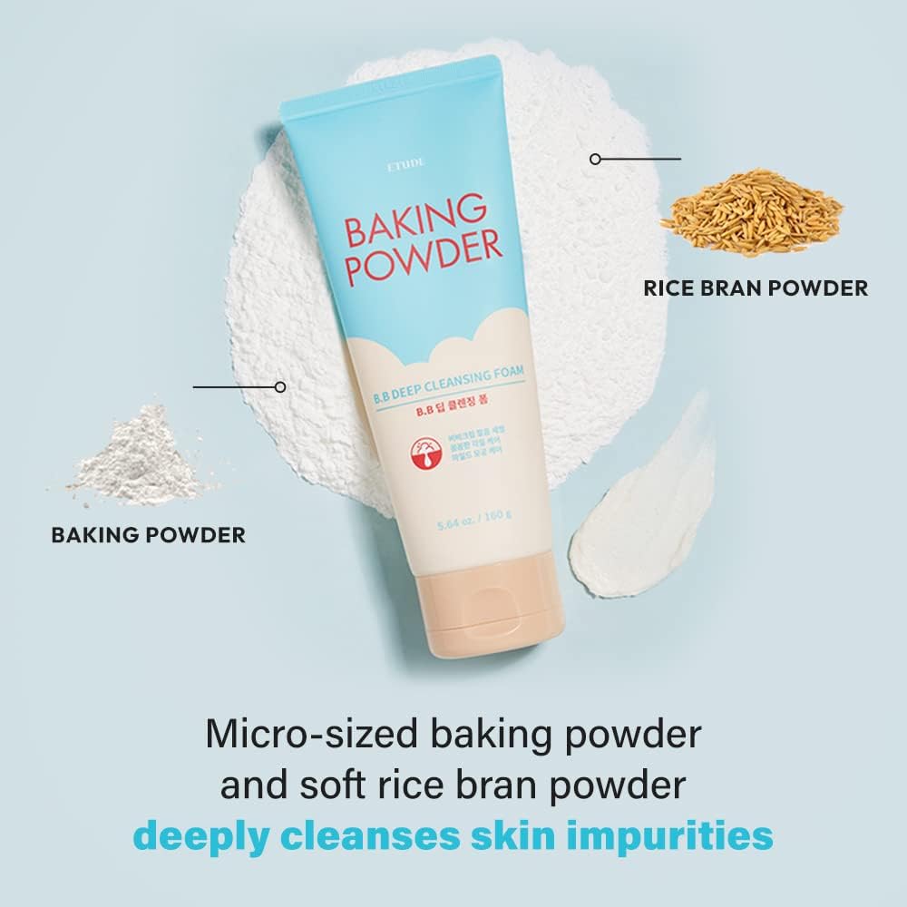 ETUDE rice bran and baking powder face wash packaging close up view
