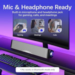 Nylavee stereo soundbar set up under a premium widescreen desktop monitor for gaming.