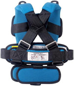 Side view of the compact wearable car seat vest demonstrating padding thickness and material quality