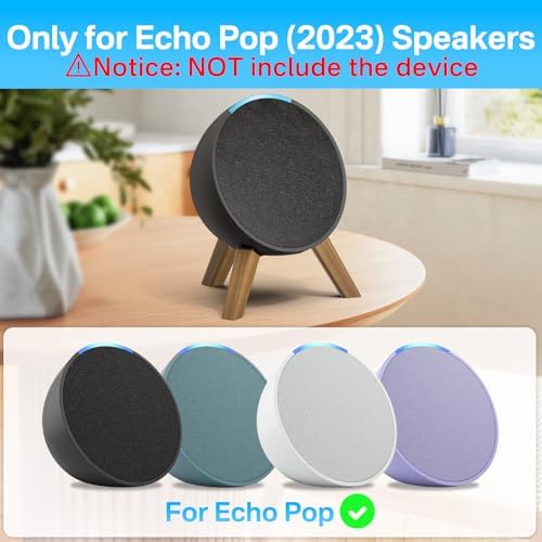Close up of wooden legs and metal bracket on Echo Pop stand
