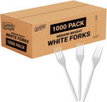 Settings white plastic forks 1000 count box front view