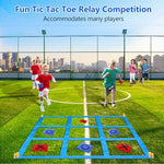 The 4-foot nylon grid for giant Tic Tac Toe laid out on grass.