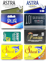 Selection of 40 international brand razor blades in a sampler box
