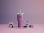 Stanley lilac pastel travel mug standing on a desk for everyday hydration