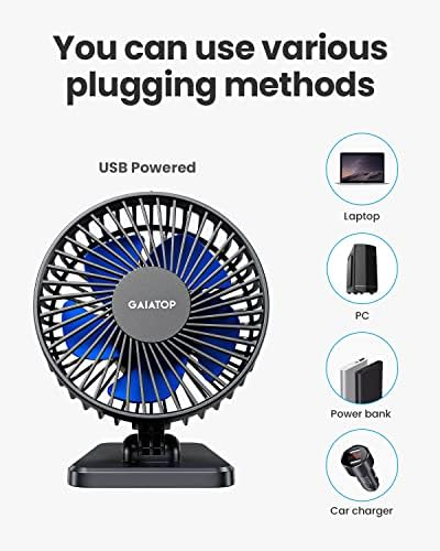 Top view of the Gaiatop four point five inch small desk fan highlighting its space saving classic design.