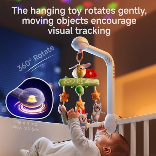 TUMAMA KIDS nursery mobile remote control unit demonstrating volume and track adjustment options