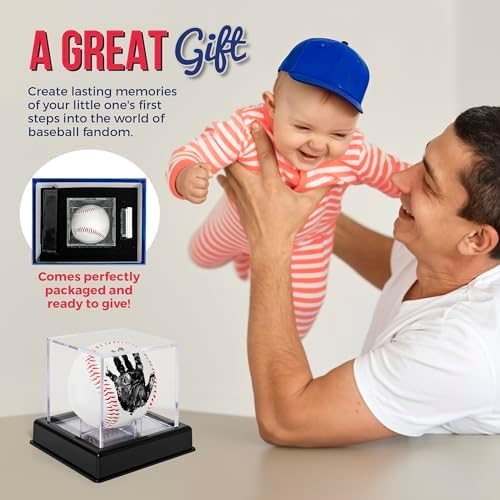 Unique baby shower gift packaging for the baseball hand and footprint kit.