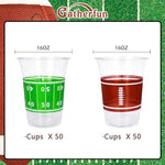 Gatherfun sixteen ounce disposable cups showing the football field design.