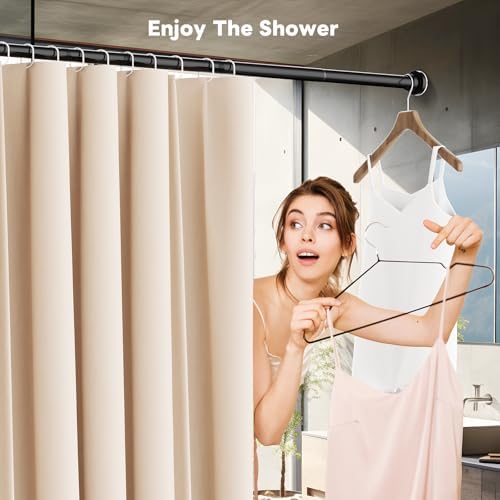 Abiglifty tension rod mounted in a modern shower space
