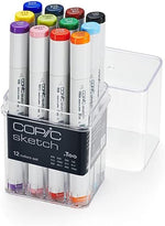 Copic sketch 12-color set front view showing acrylic case