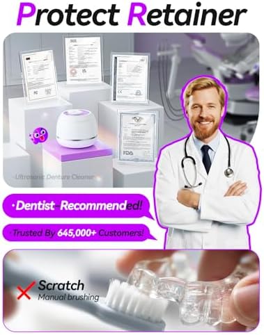 Beser high frequency orthodontic cleaner pod operating with micro bubbles on a bathroom counter