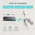 TP-Link PoE plus network hub with 62W power budget and automatic device recovery feature indicators