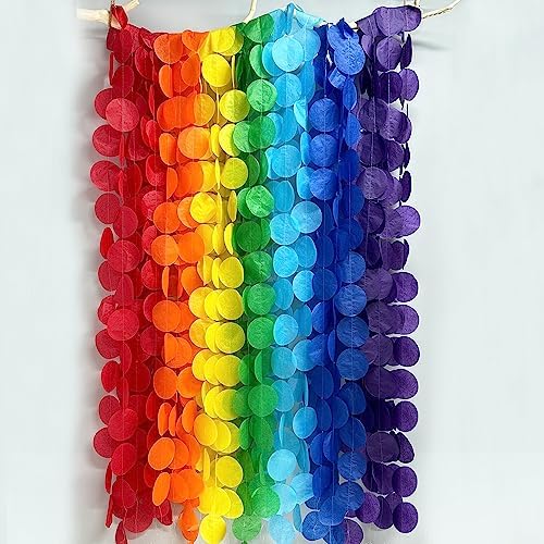 Pinkblume authentic imported festive rainbow circle banner hanging vertically on a white wall for a baby shower