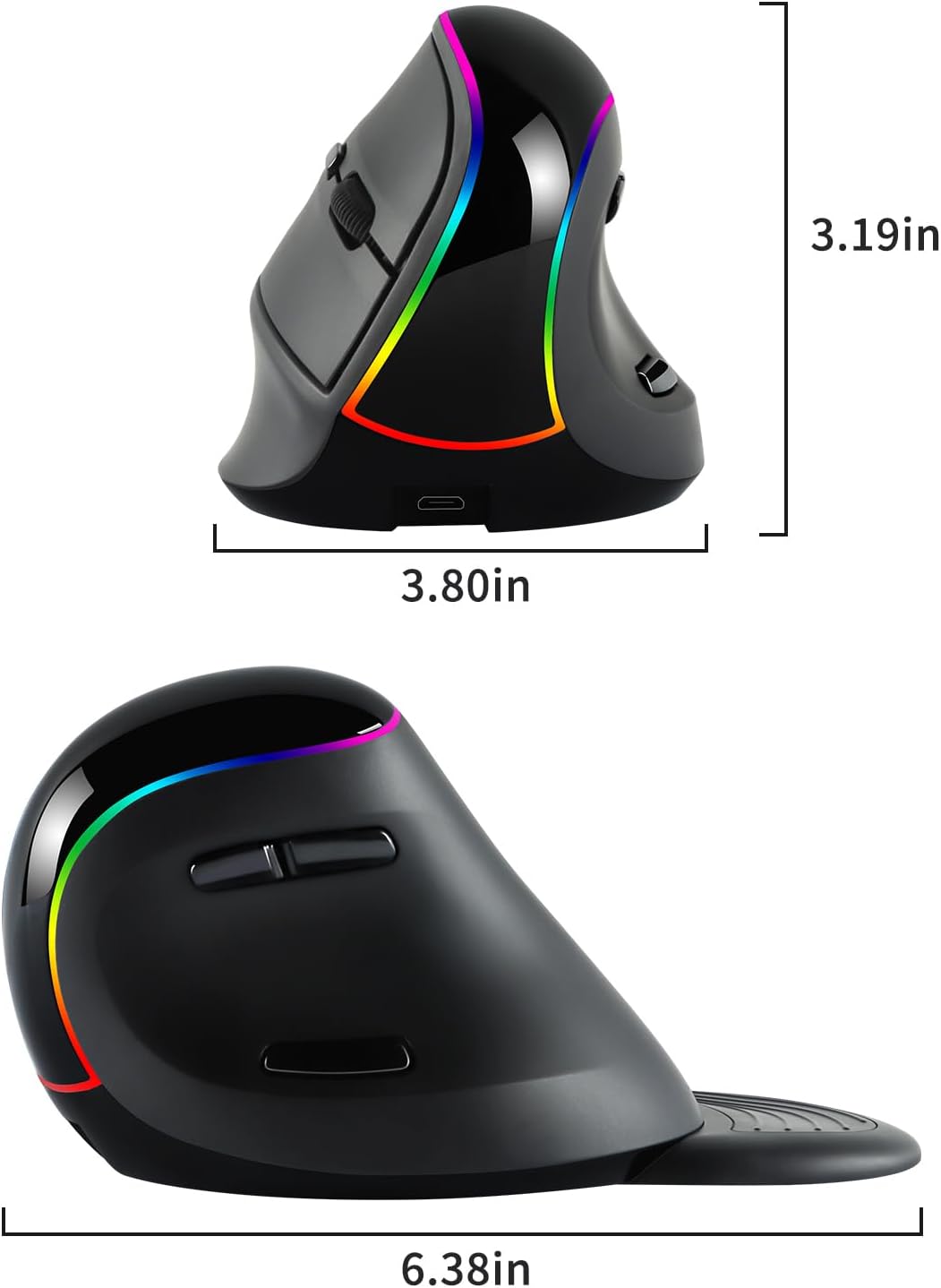 YOCUNKER RGB Ergonomic Mouse with Removable Palm Rest, Thumb Buttons, Rechargeable Battery, 800, 1200, 1800, 3200 Adjustable DPI, Compatible with MacBook/PC/Laptop/Desktop/Windows/Mac OS - Image 9