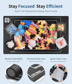 Four quick snap puzzle sorting trays with colorful puzzle pieces separated