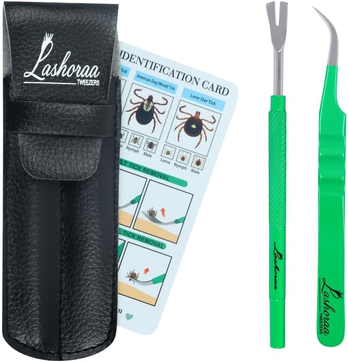 Valonic stainless steel tick removal tool kit front view with leather case