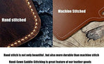 Side profile of D&M Leather Studio folio showing pen holder