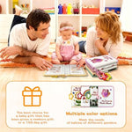 Toddler hands holding the lightweight twelve by twelve inch amzoya fabric photo album during playtime.