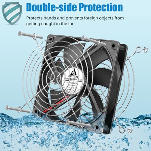 GDSTIME waterproof ventilation fan installed inside a high-humidity electronic cabinet enclosure for heat dissipation.