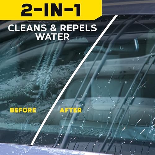 Meguiar's car window cleaner showing safety compatibility with vehicle cameras and sensors.