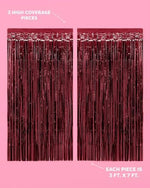 Bachelorette party photo booth background using two packs of xo Fetti burgundy fringe curtains