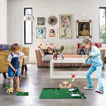 Kids and adults playing with Wassteel indoor golf set