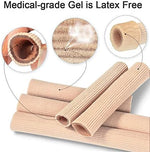 Five pieces of 10cm elastic fabric toe tubes displayed on a plain background