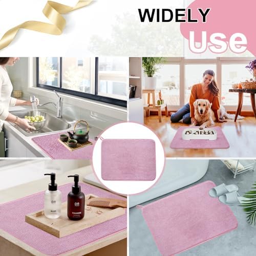 Folded Hlavite medium pink kitchen drying pad demonstrating compact storage capability for small spaces.
