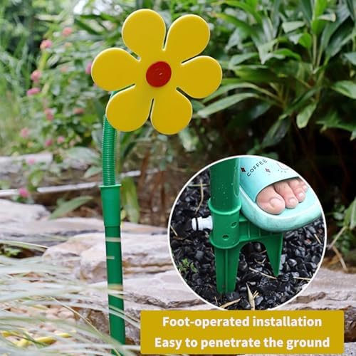Cutenniou dancing flower water sprinkler double nail stake base close up view