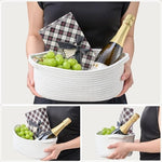 Kodomoore small white basket styled as a completed birthday gift hamper filled with products.