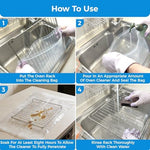 Oven rack being removed from cleaning bag after soaking