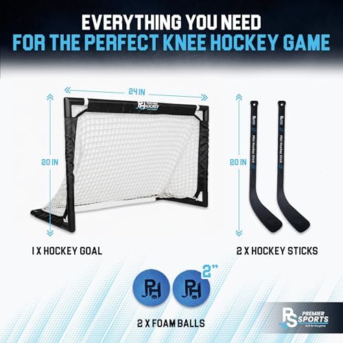 Two Premier Sports straight blade mini sticks and soft foam balls ready for a face off.