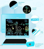 FXI drawing pad demonstrating the anti-erase lock switch functionality on a multi-color display