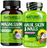 Naturelo hair skin nails multivitamin and magnesium glycinate bundle front view supplements