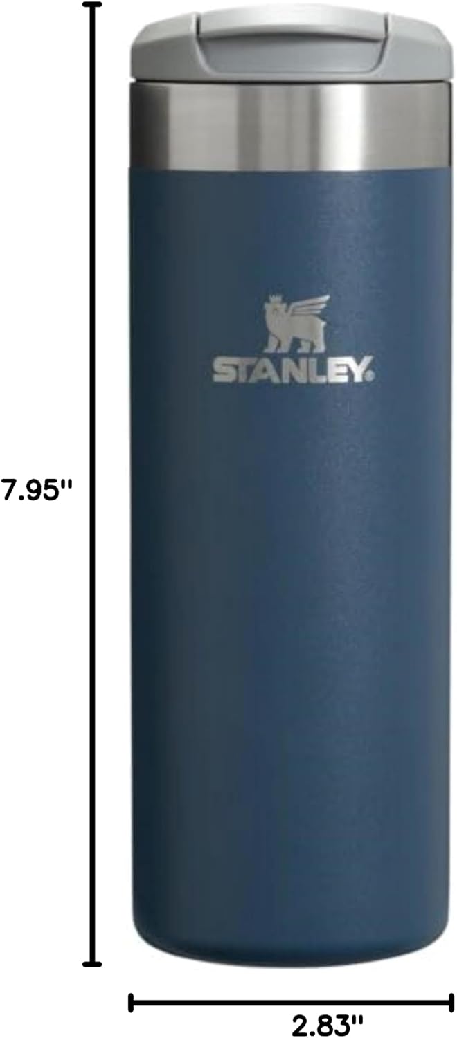 Top angle view of the open drink-through lid on the Stanley AeroLight 16 Ounce Navy mug.